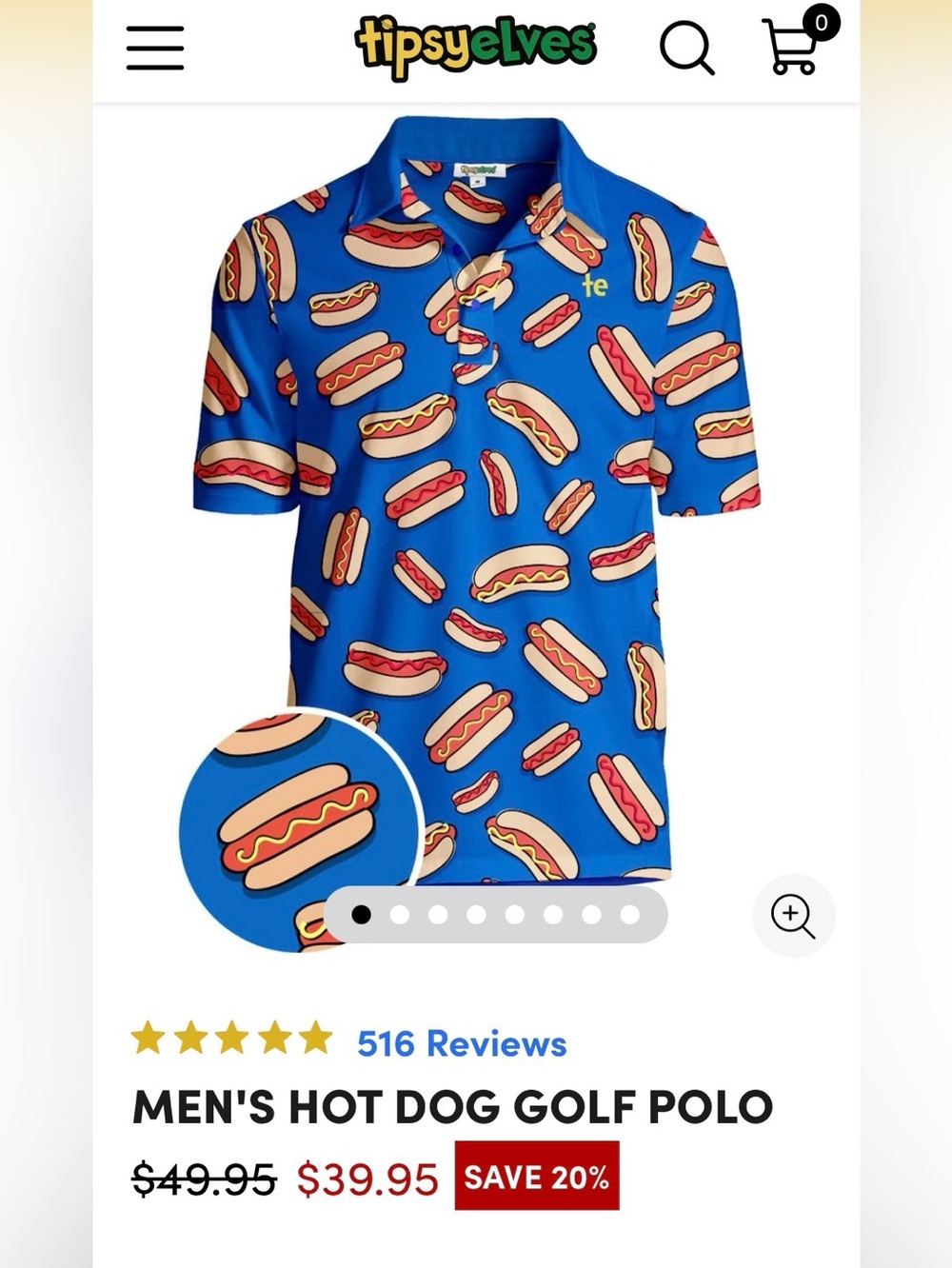 NWT Tipsy Elves Hot Dog Golf Polo Medium